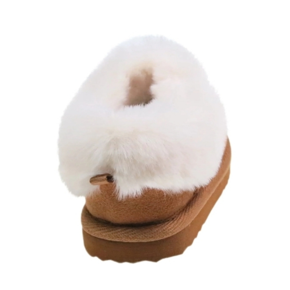 🧩♡Wonder Nation Tan Faux-Suede Baby Booties with White Faux-Fur Cuff - Picture 3 of 6